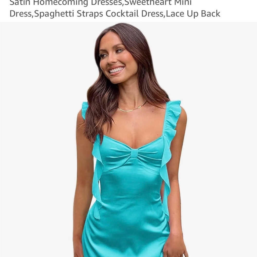 Ruffle Strap Aqua Satin Mini Dress